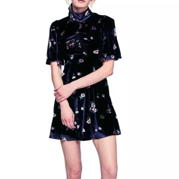Free People floral velvet ruched front dress size 10 NWT - Picture 2 of 13